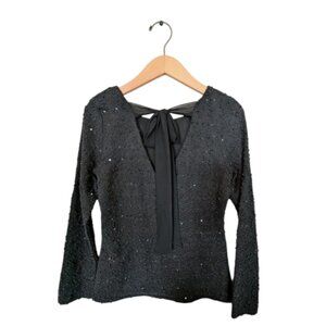 Jennifer Lopez Black Sequin Top with Chiffon Bow at Back